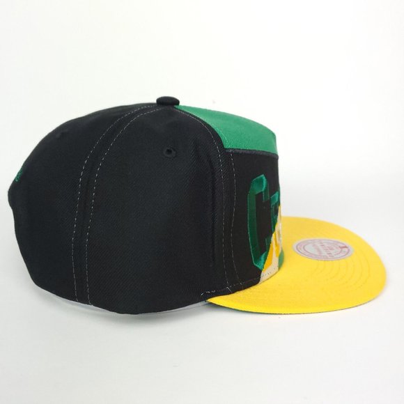 Boston Celtics Mitchell & Ness NBA Snapback Hat Green Yellow Black White Cap NWT - Picture 4 of 8
